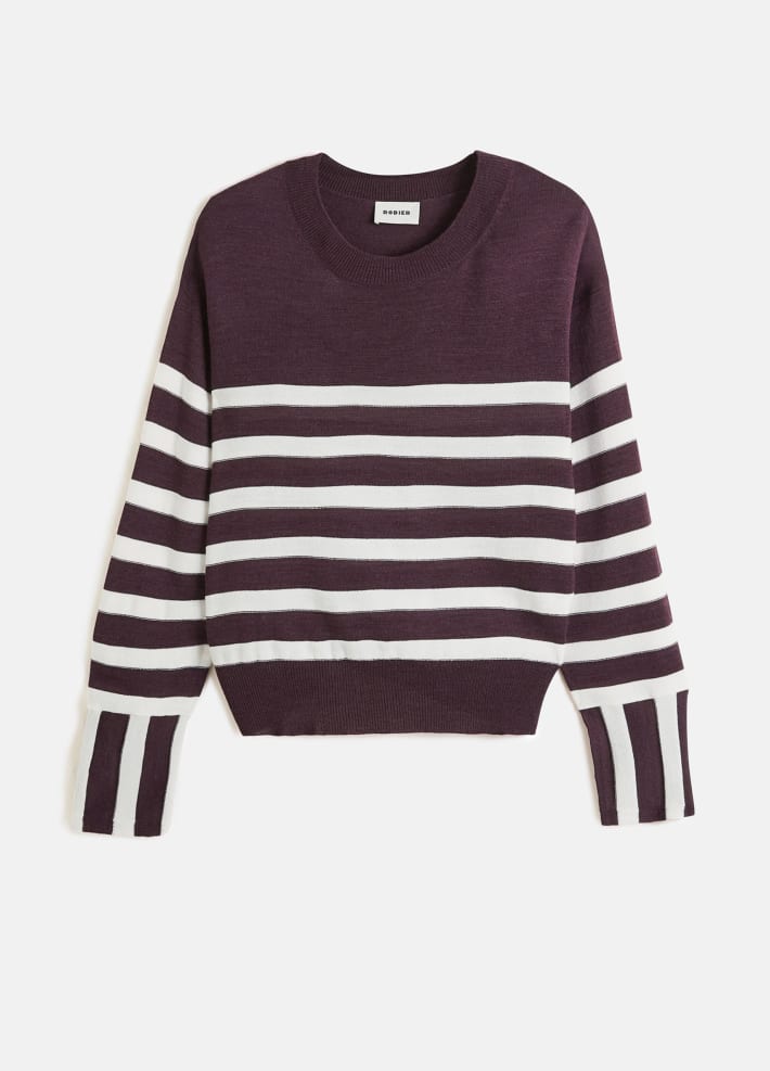 Pull fin col rond rayé , violet aubergine - RODIER