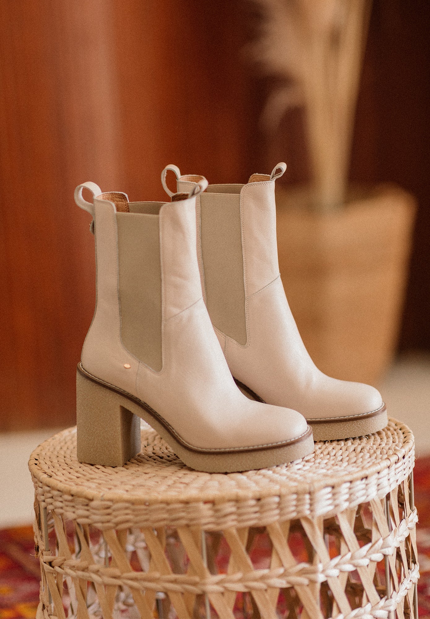 Bottes cuir beige hot sale